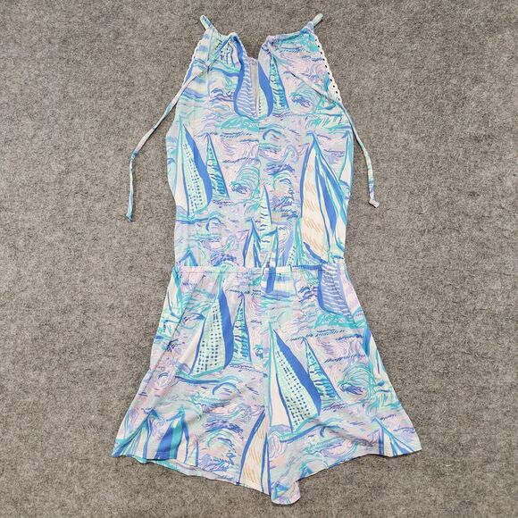 Lilly Pulitzer Women S Small Gianni Romper Light Lilac Aboat Time Sailboat Dress - Picture 15 of 16